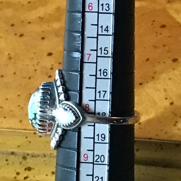Natural White Buffalo Royston Blue Horizon Turquoise Sterling Silver Ring Size 8 - Picture 7 of 10